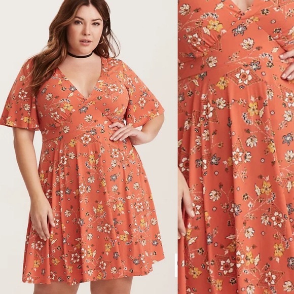 Orange floral size 1 dress from Torrid - Picture 1 of 2